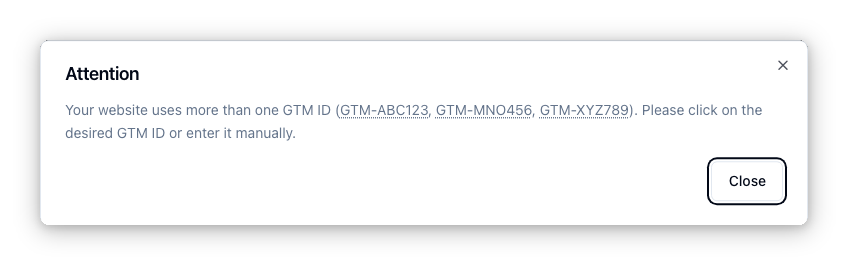 GTM Refine showing multiple GTM container IDs detected by the bookmarklet