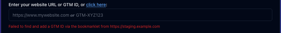 GTM Refine showing a bookmarklet failure when no GTM container ID is found