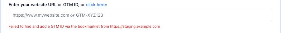 GTM Refine showing a bookmarklet failure when no GTM container ID is found